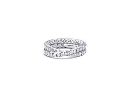 Rhodium Plated CZ Studded Ladies Twisted Ring